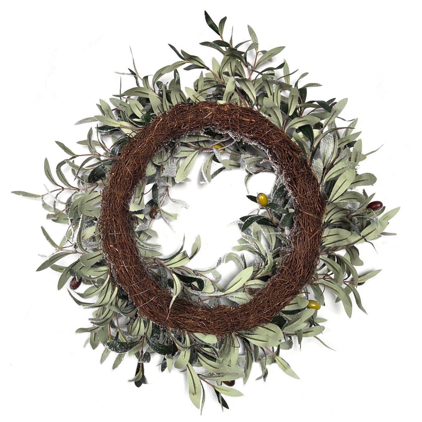 60cm Christmas Winter Wreath - Snowy Olive Leaf
