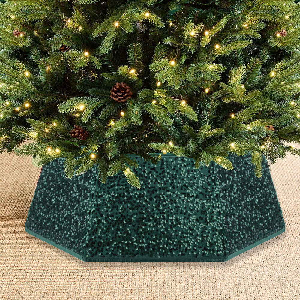 Green Sequin Christmas Tree Skirt Collar