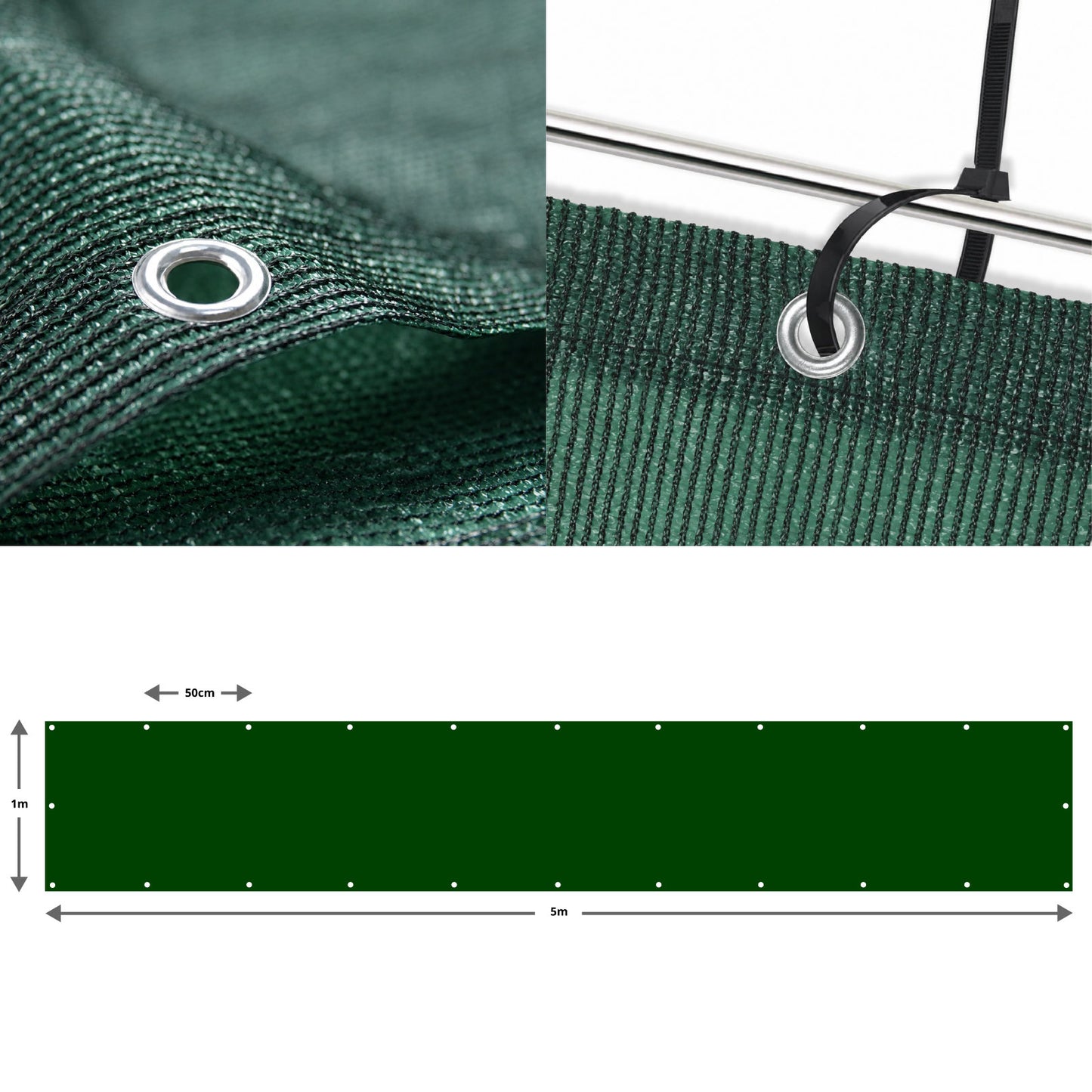 Green Privacy & Balcony Screening Net - Heavy Duty 180gsm with Eyelets 1 x 5m