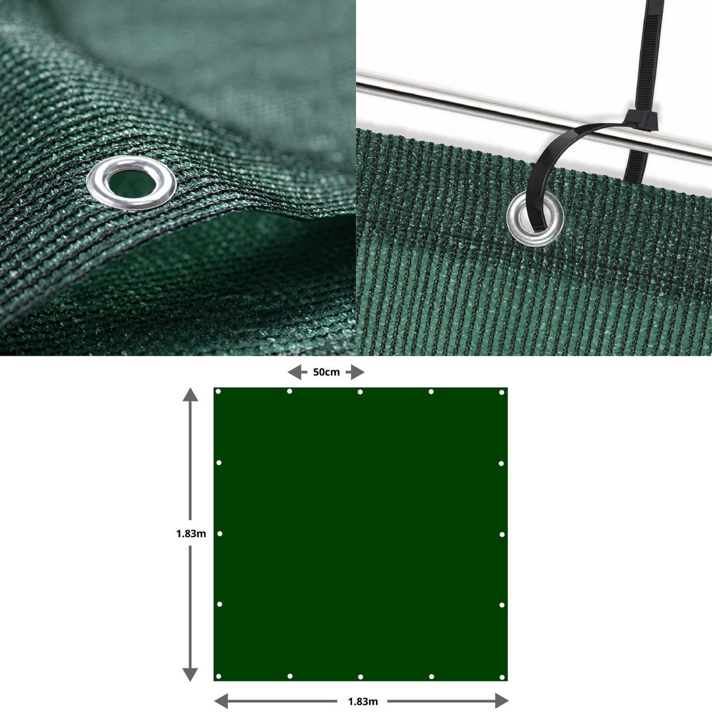 Green Privacy & Balcony Screening Net - Heavy Duty 180gsm with Eyelets 1.83m x 1.83m