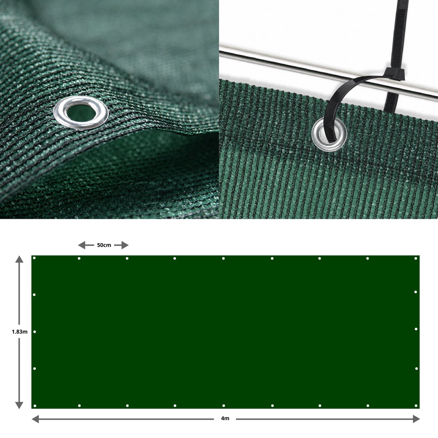 Green Privacy & Balcony Screening Net - Heavy Duty 180gsm with Eyelets 1.83m x 4m