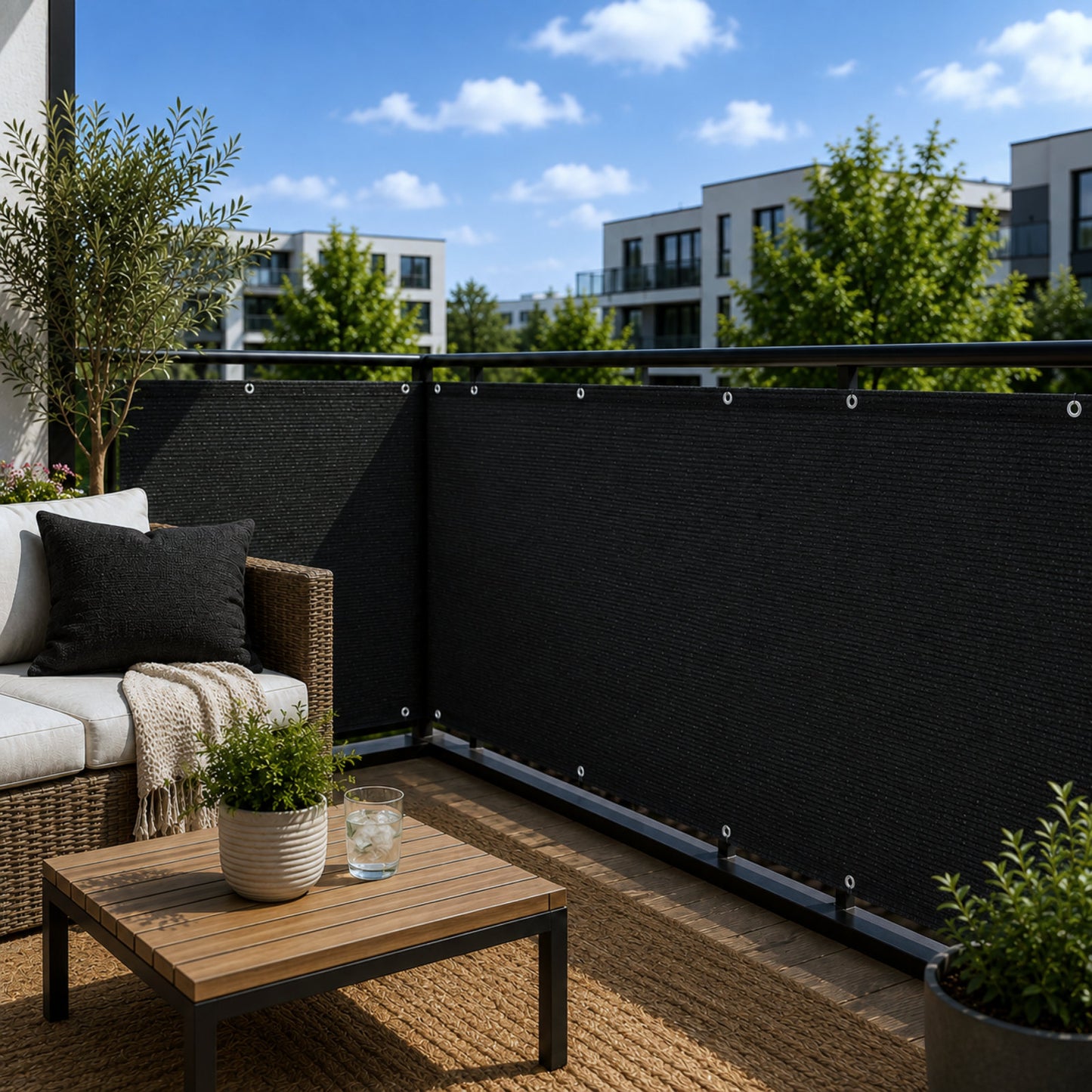 Black Privacy & Balcony Screening Net - Heavy Duty 180gsm with Eyelets