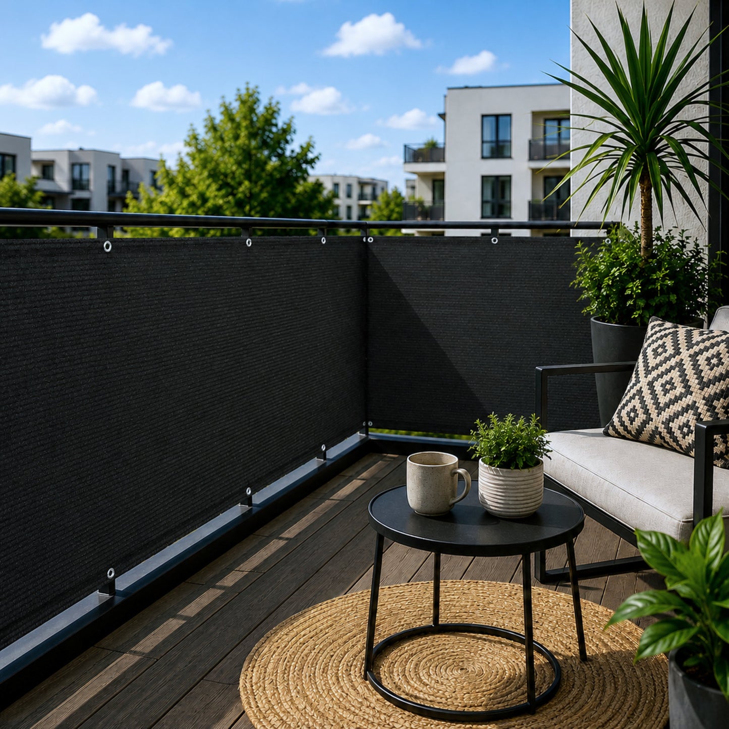 Black Privacy & Balcony Screening Net - Heavy Duty 180gsm with Eyelets