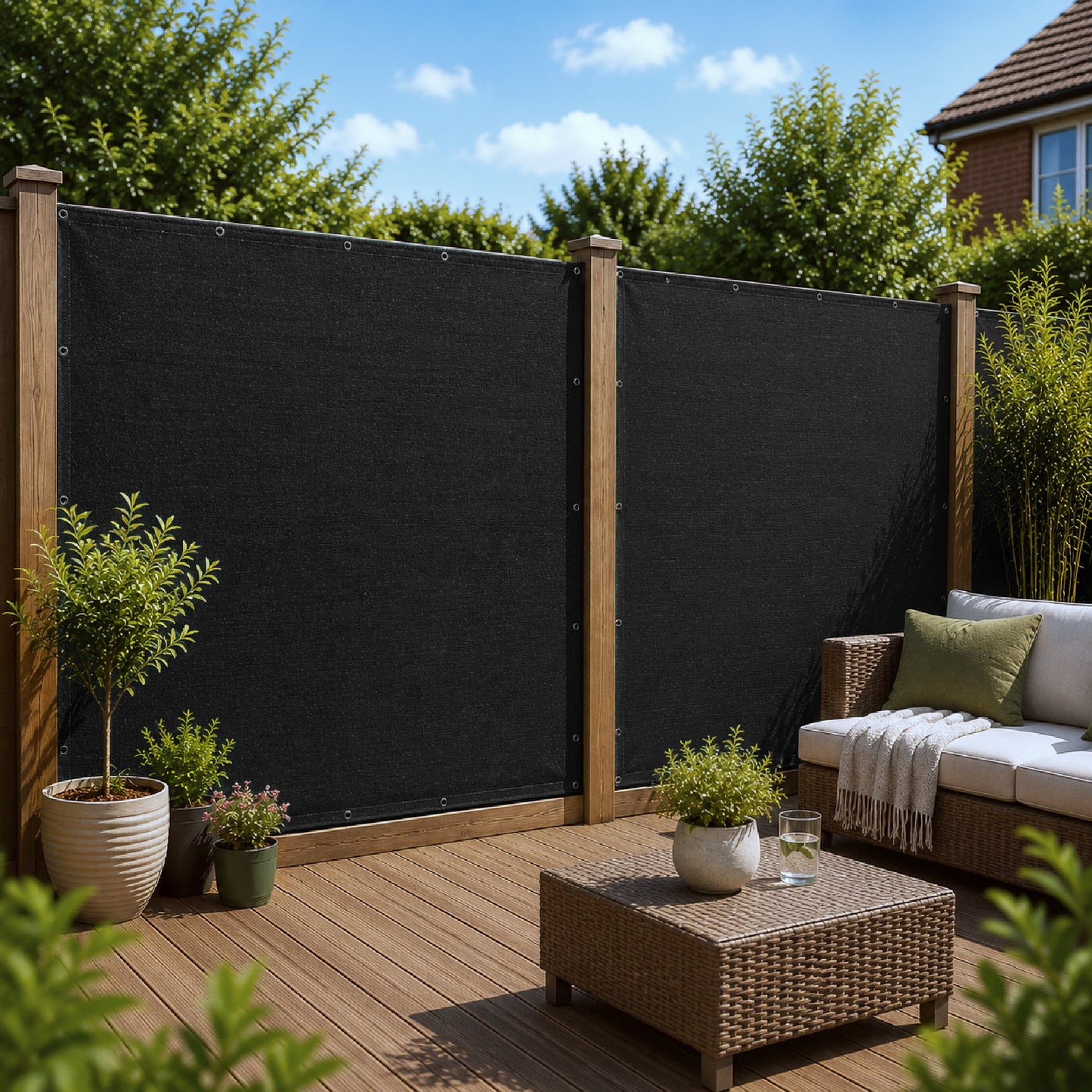 Black Privacy Screening Net - Heavy Duty 180gsm with Eyelets
