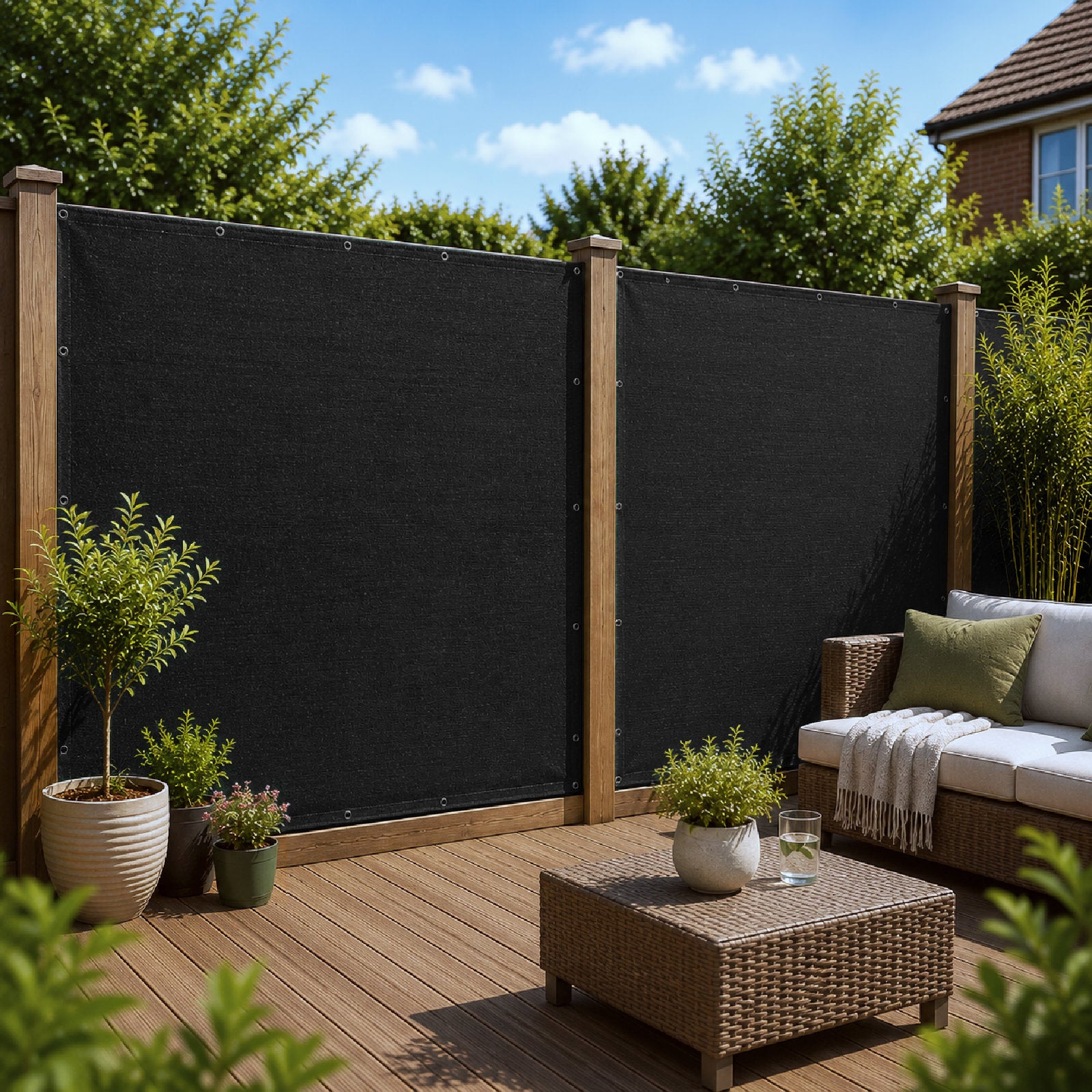 Black Privacy Screening Net - Heavy Duty 180gsm with Eyelets