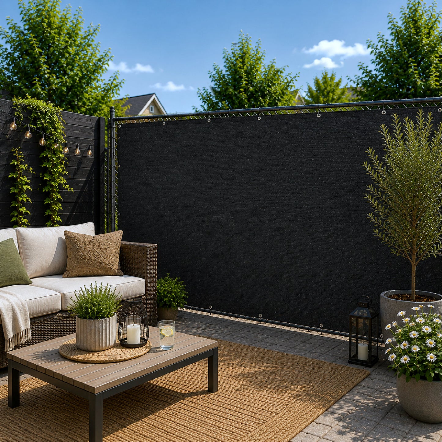 Black Privacy & Balcony Screening Net - Heavy Duty 180gsm with Eyelets