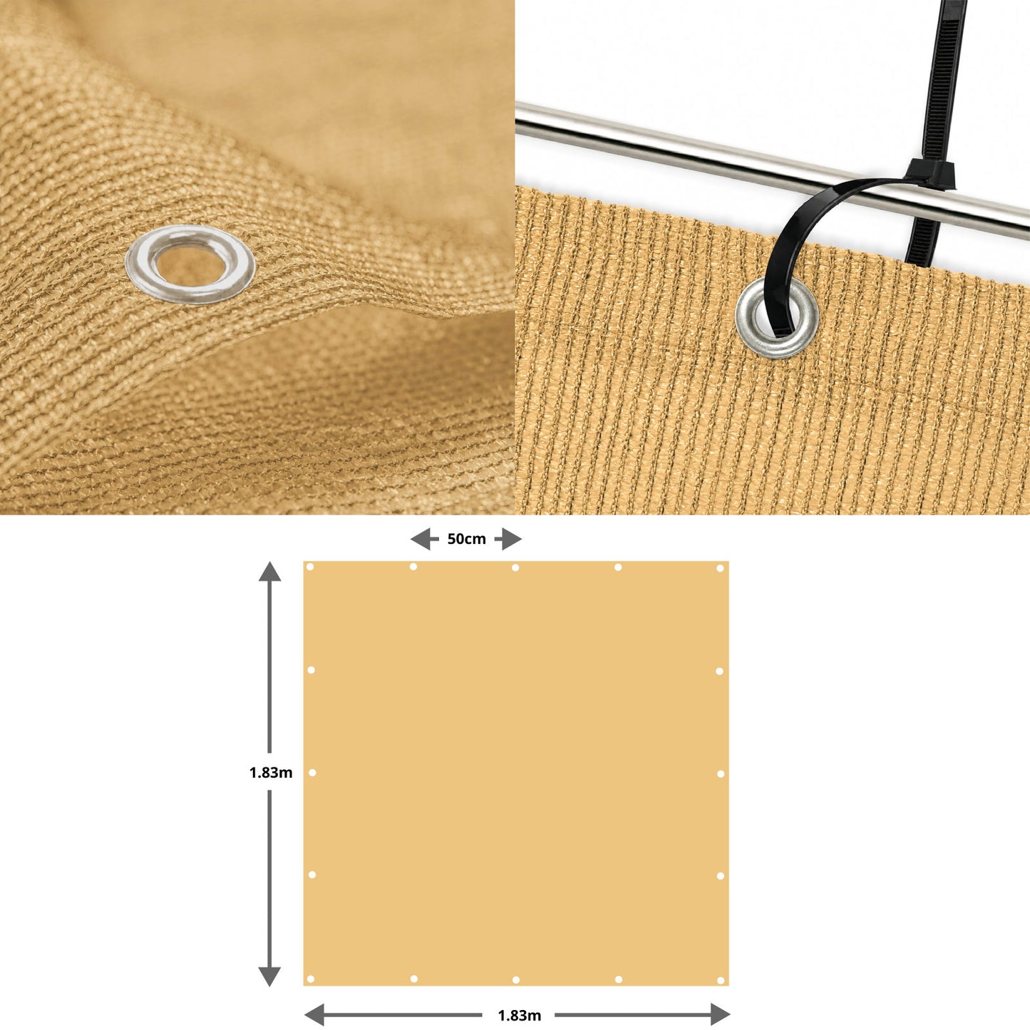 Sand Privacy & Balcony Screening Net - Heavy Duty 180gsm with Eyelets 1.83m x 1.83m