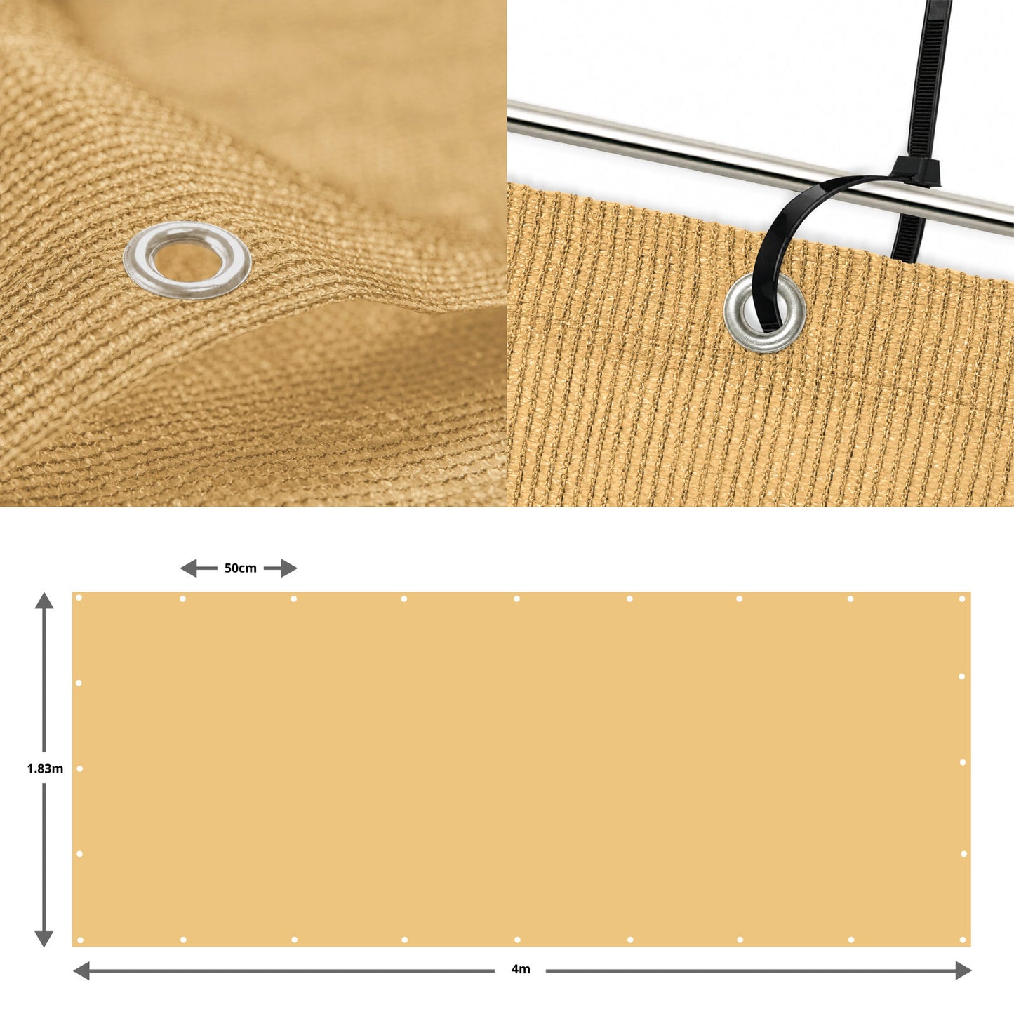 Sand Privacy & Balcony Screening Net - Heavy Duty 180gsm with Eyelets 1.83m x 4m