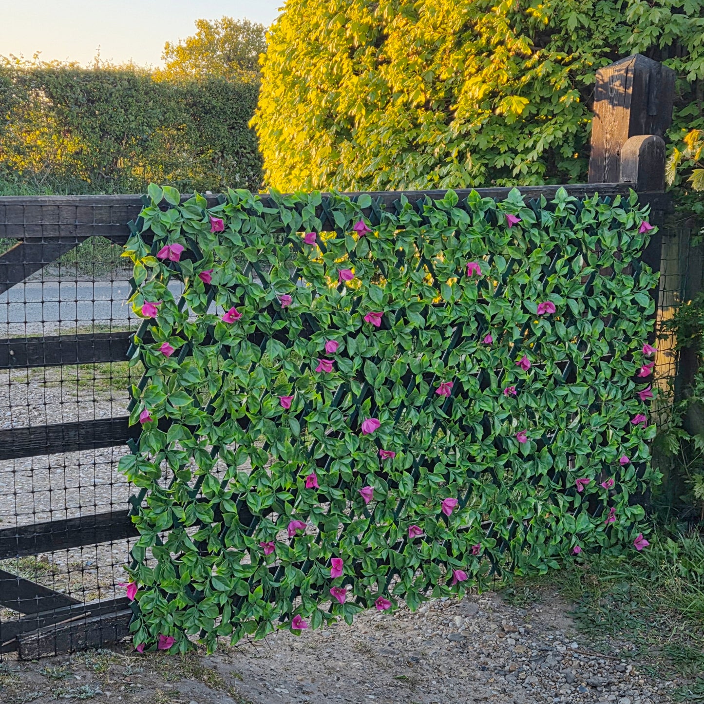 Expanding PVC Trellis Fence & Artificial Pink Bougainvillea