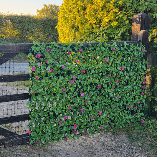Expanding PVC Trellis Fence & Artificial Pink Bougainvillea