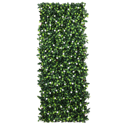 Artificial Laurel & White Flower Expanding PVC Trellis
