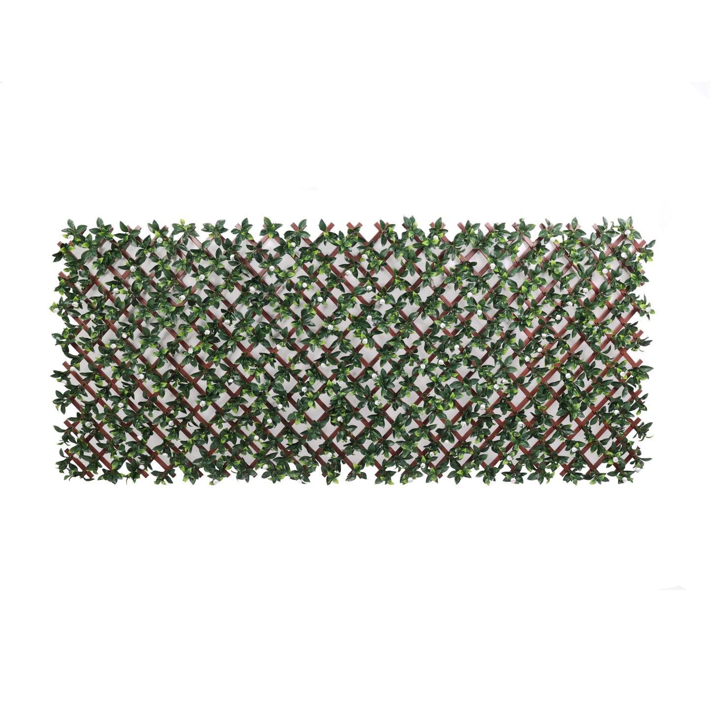 Artificial Laurel & White Flower Expanding PVC Trellis