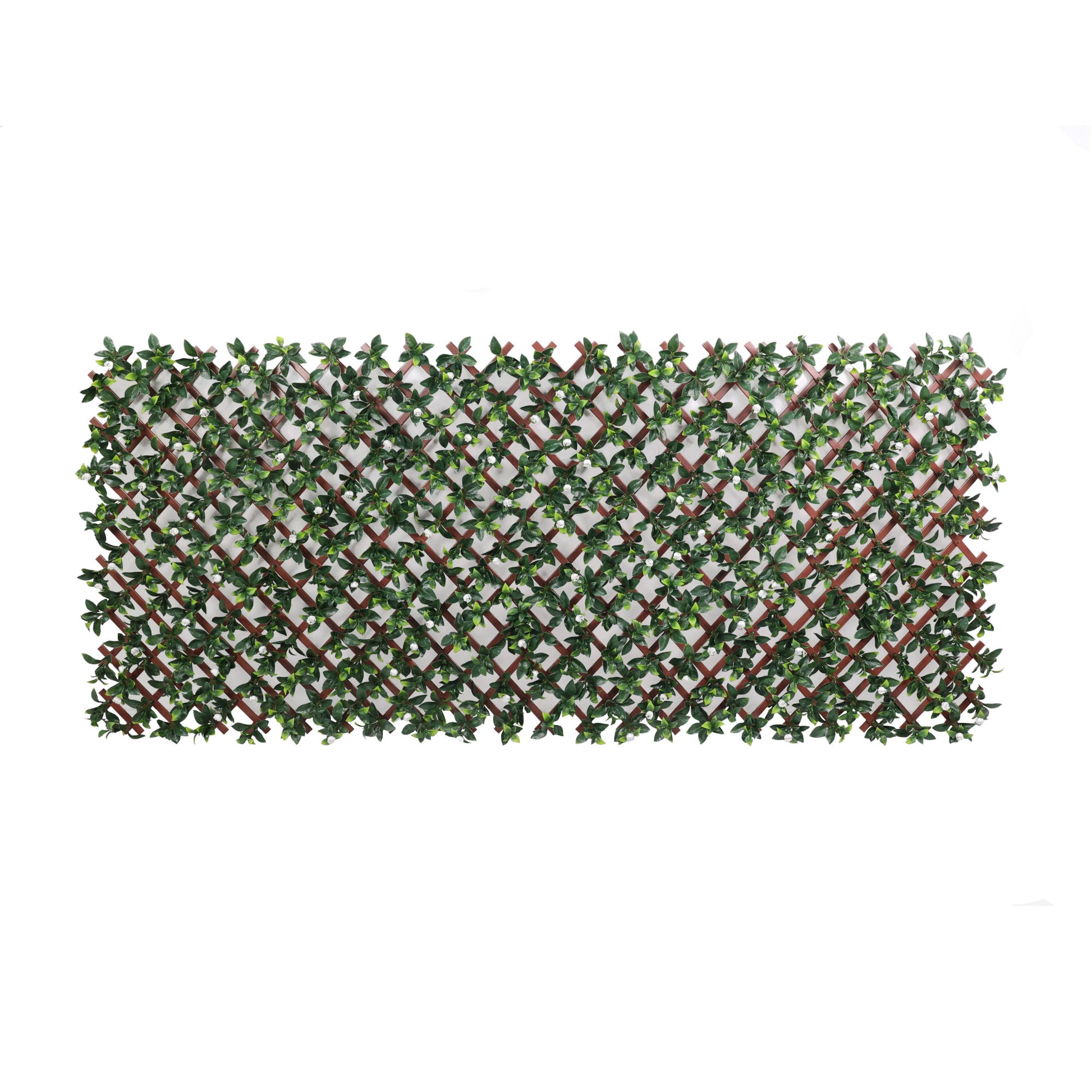 Artificial Laurel & White Flower Expanding PVC Trellis