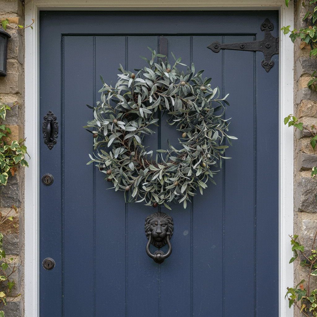 60cm Christmas Winter Wreath - Snowy Olive Leaf