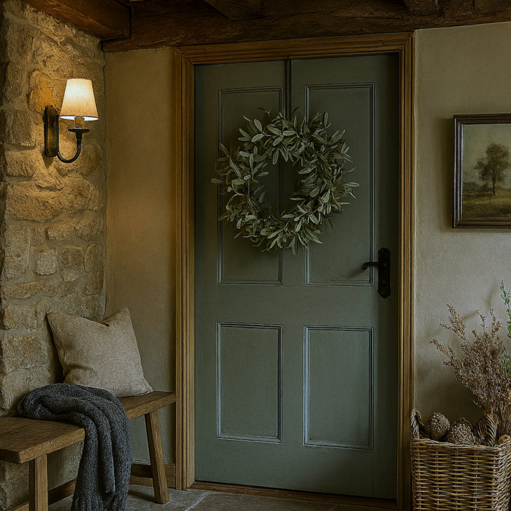 60cm Christmas Winter Wreath - Snowy Olive Leaf