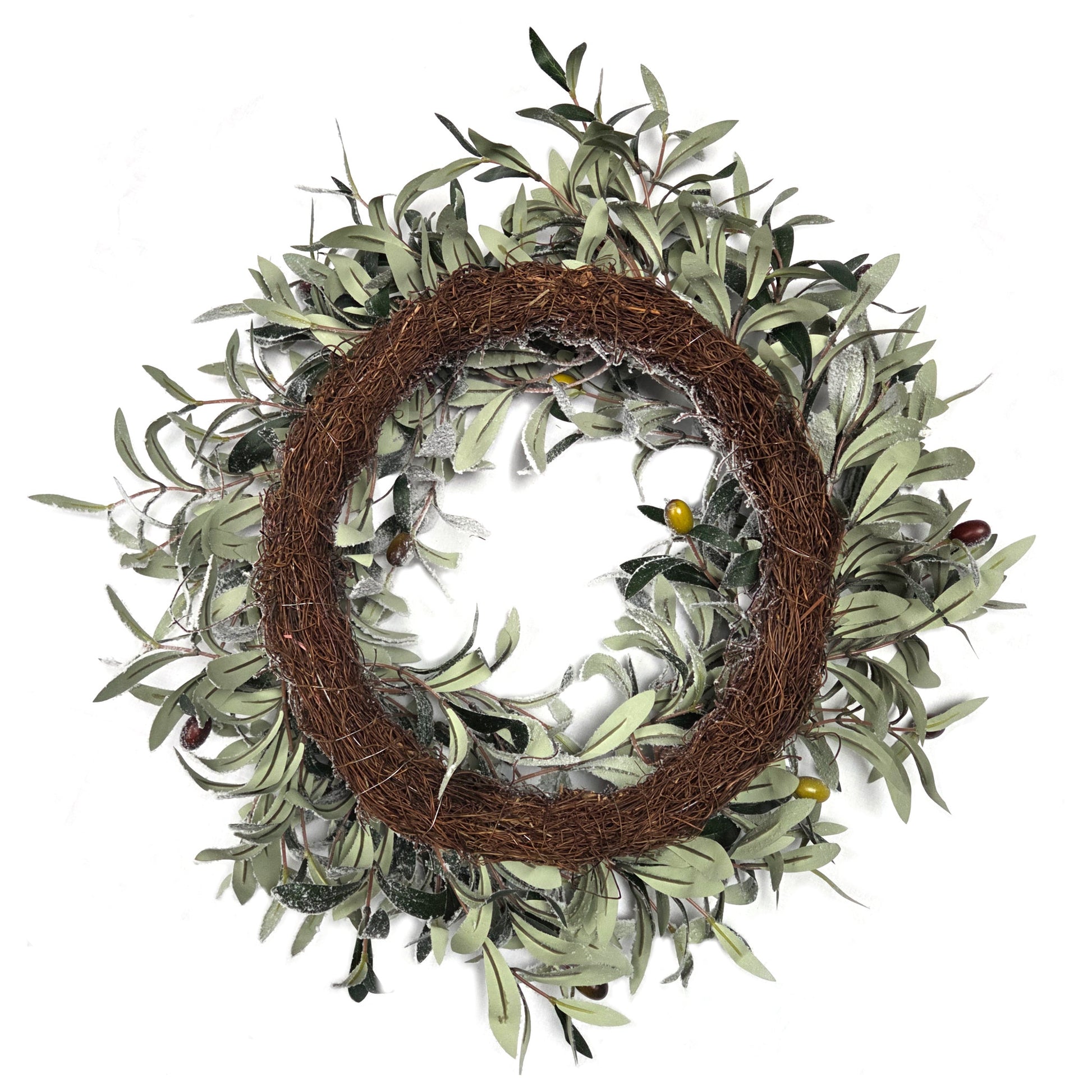 60cm Christmas Winter Wreath - Snowy Olive Leaf