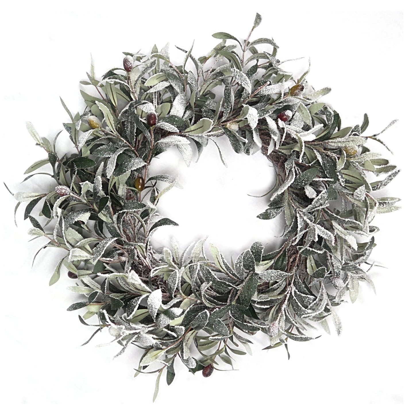 60cm Christmas Winter Wreath - Snowy Olive Leaf