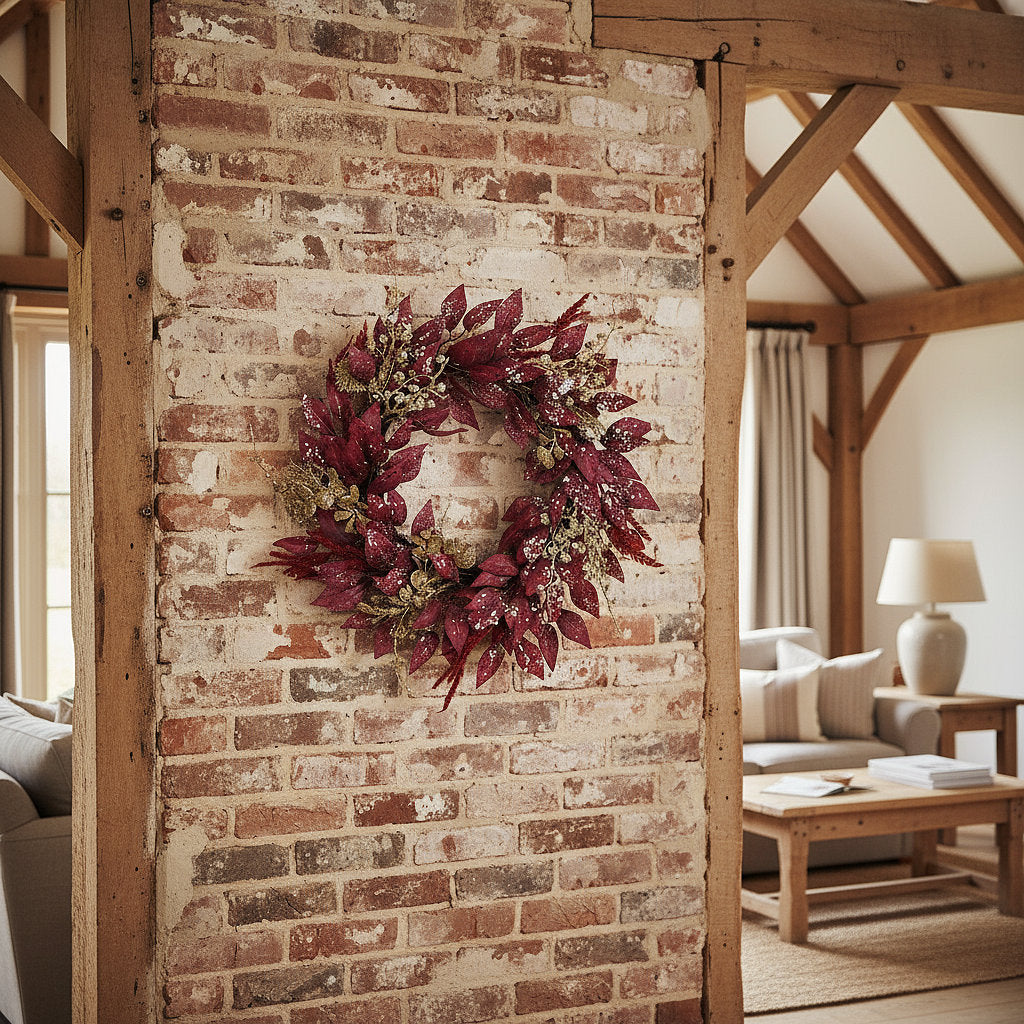 50cm Christmas Wreath - Deep Red Foliage