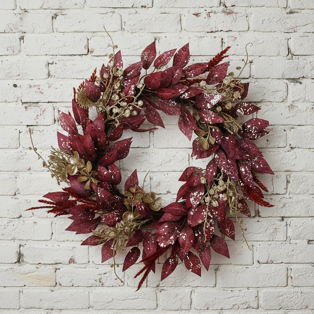 50cm Christmas Wreath - Deep Red Foliage