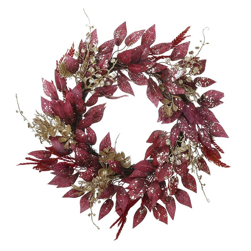 50cm Christmas Wreath - Deep Red Foliage