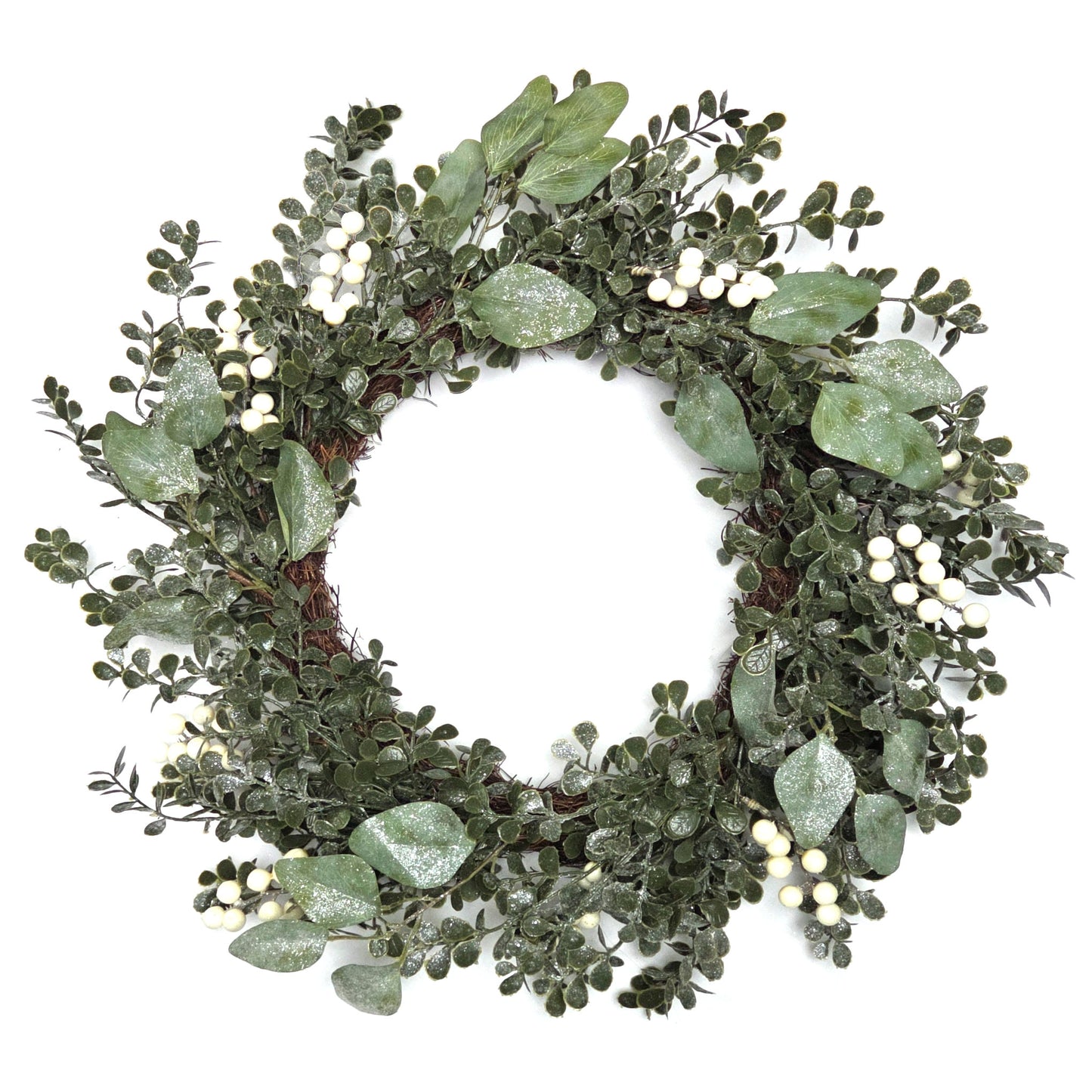 60cm Christmas Winter Wreath - Frosted Boxwood and Berries