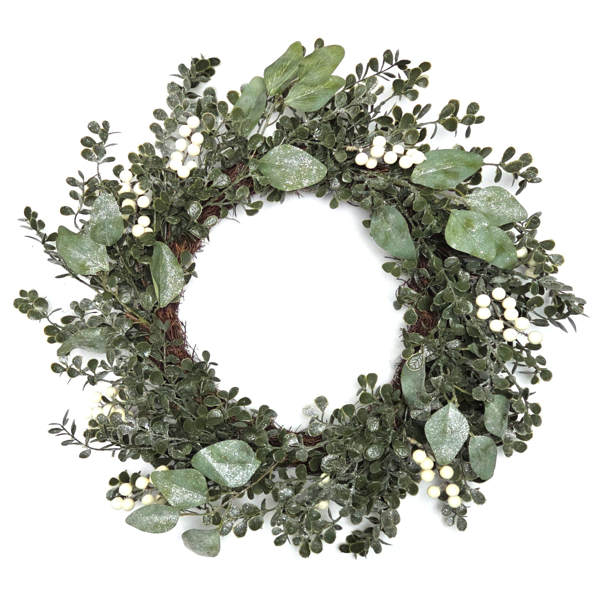 60cm Christmas Winter Wreath - Frosted Boxwood and Berries