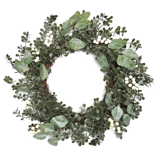 60cm Christmas Winter Wreath - Frosted Boxwood and Berries
