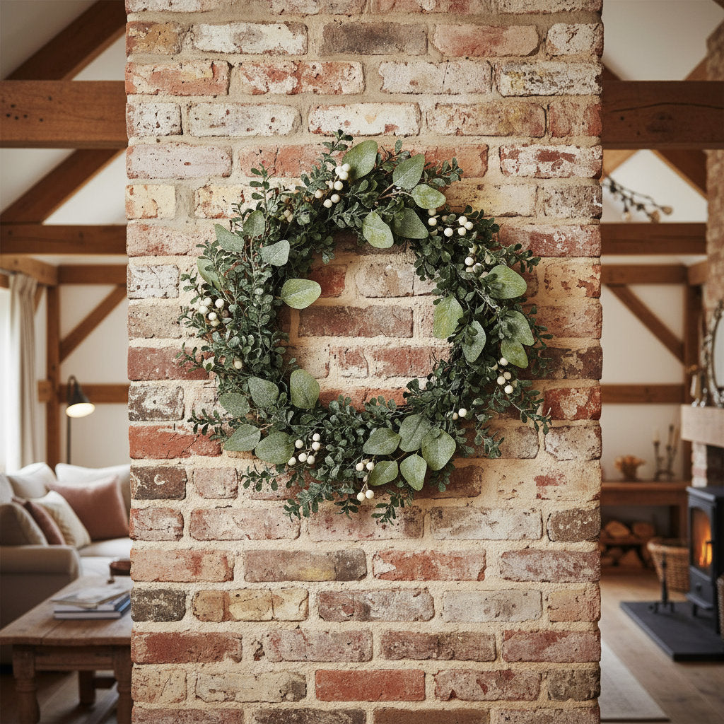 60cm Christmas Winter Wreath - Frosted Boxwood and Berries