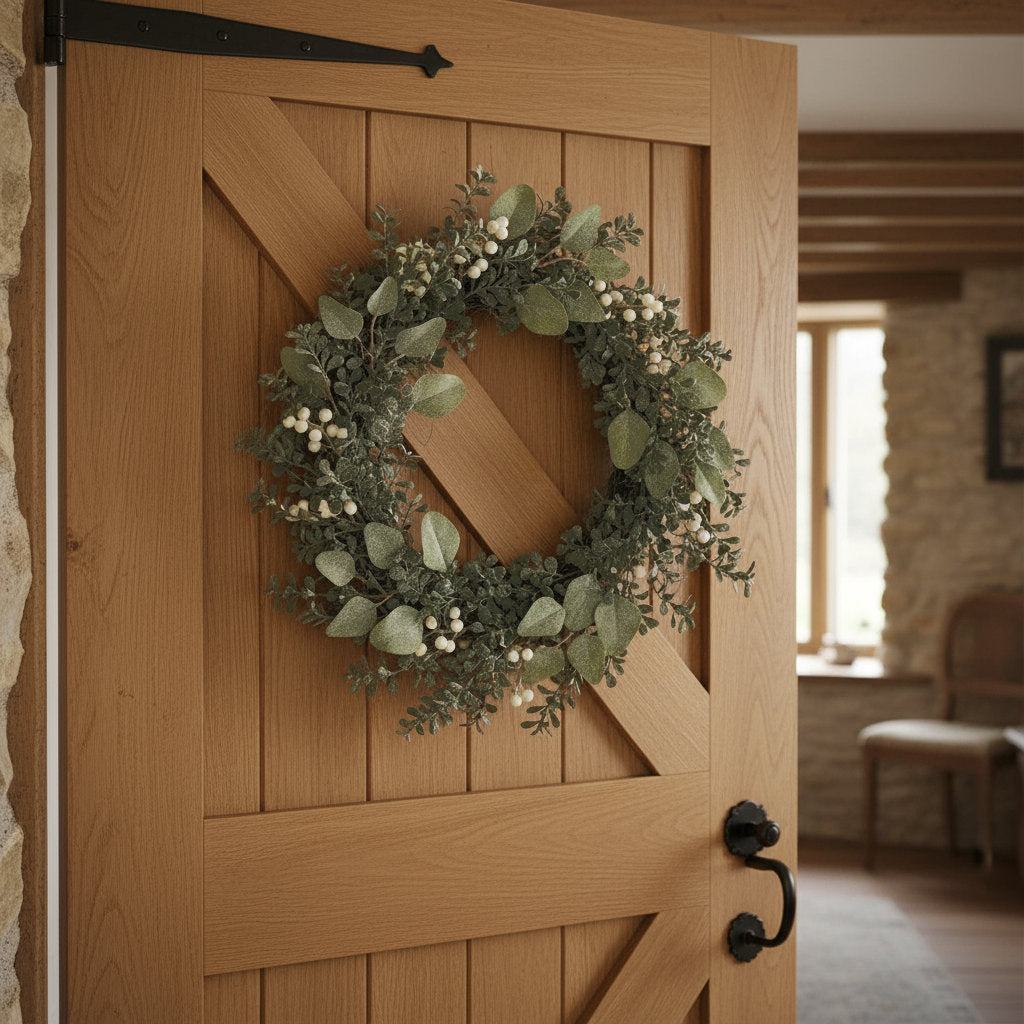 60cm Christmas Winter Wreath - Frosted Boxwood and Berries