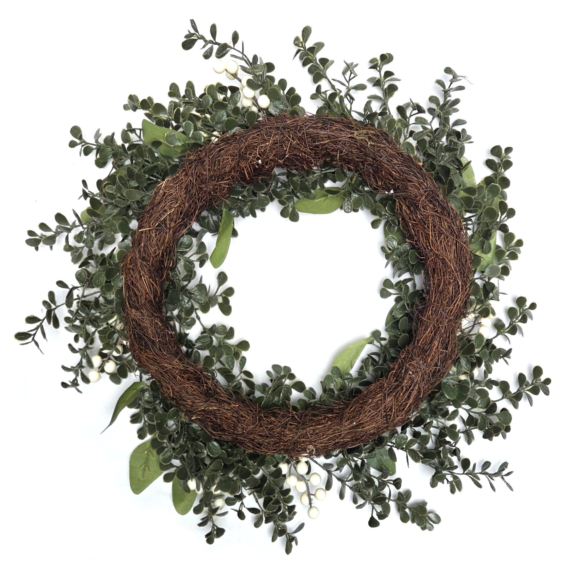 60cm Christmas Winter Wreath - Frosted Boxwood and Berries