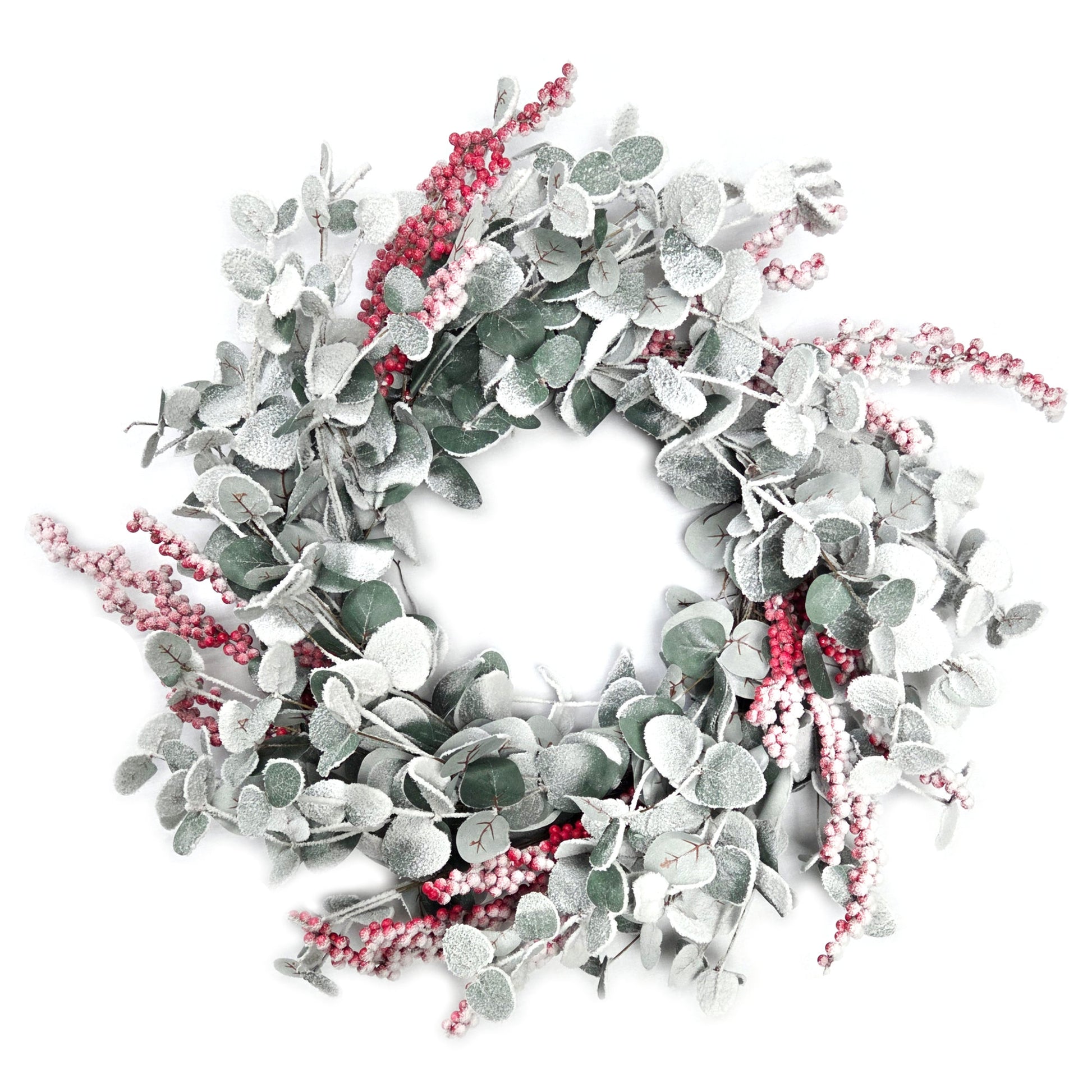 70cm Christmas Winter Wreath - Snow Dusted Eucalyptus & Red Berry