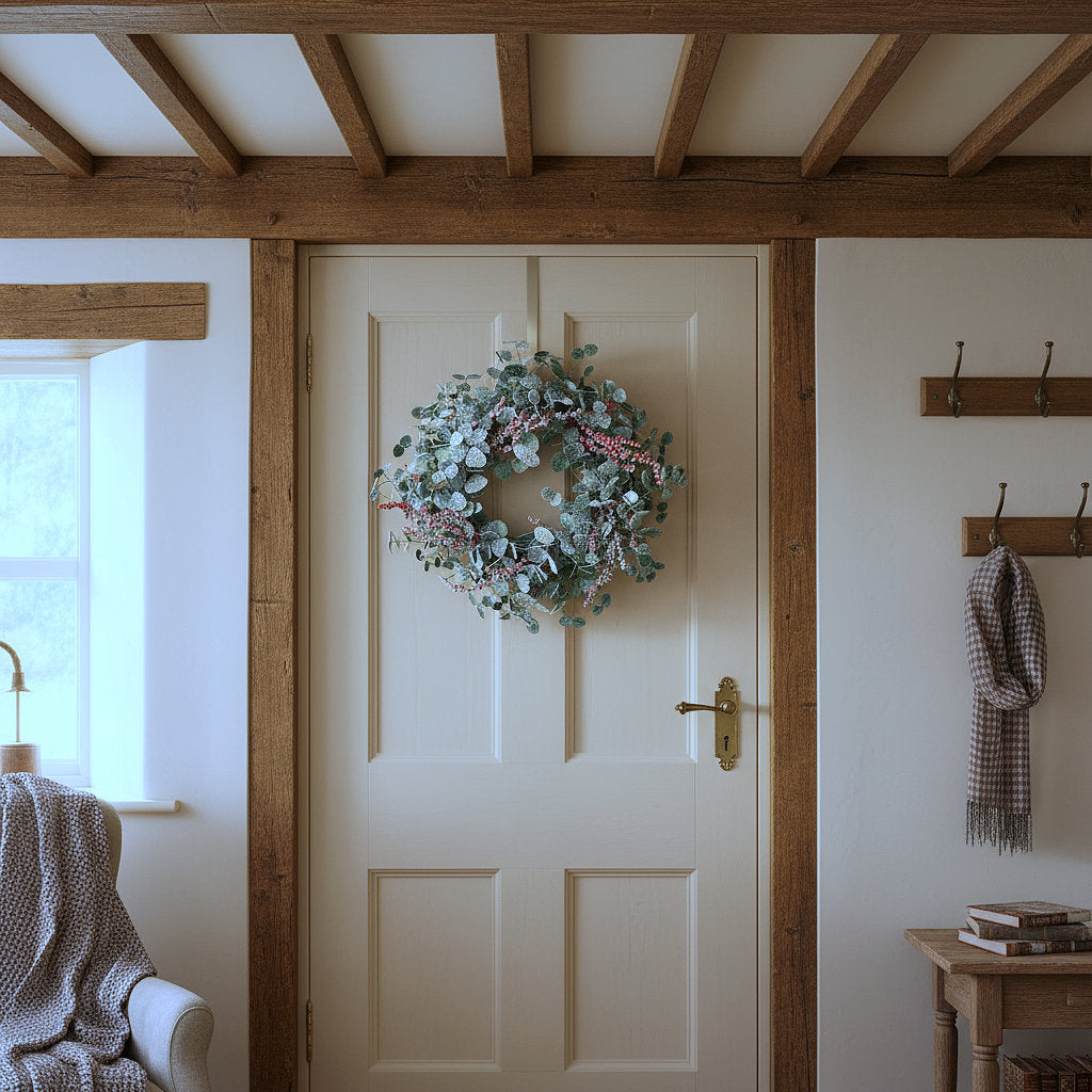 70cm Christmas Winter Wreath - Snow Dusted Eucalyptus & Red Berry