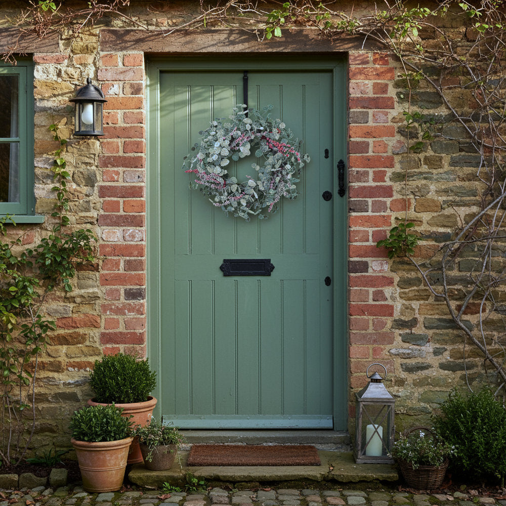 70cm Christmas Winter Wreath - Snow Dusted Eucalyptus & Red Berry