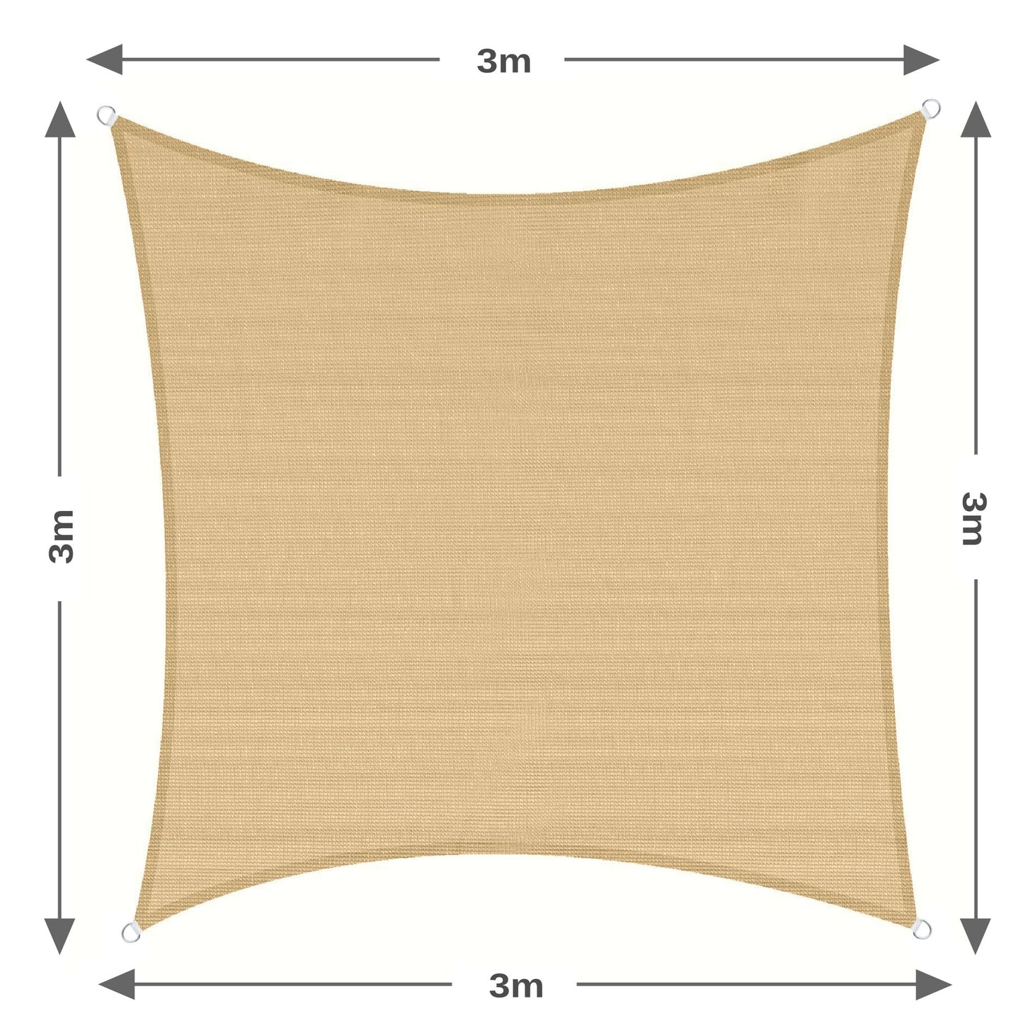 3m Square Shade Sail - Sand | Fixing Kit Included
