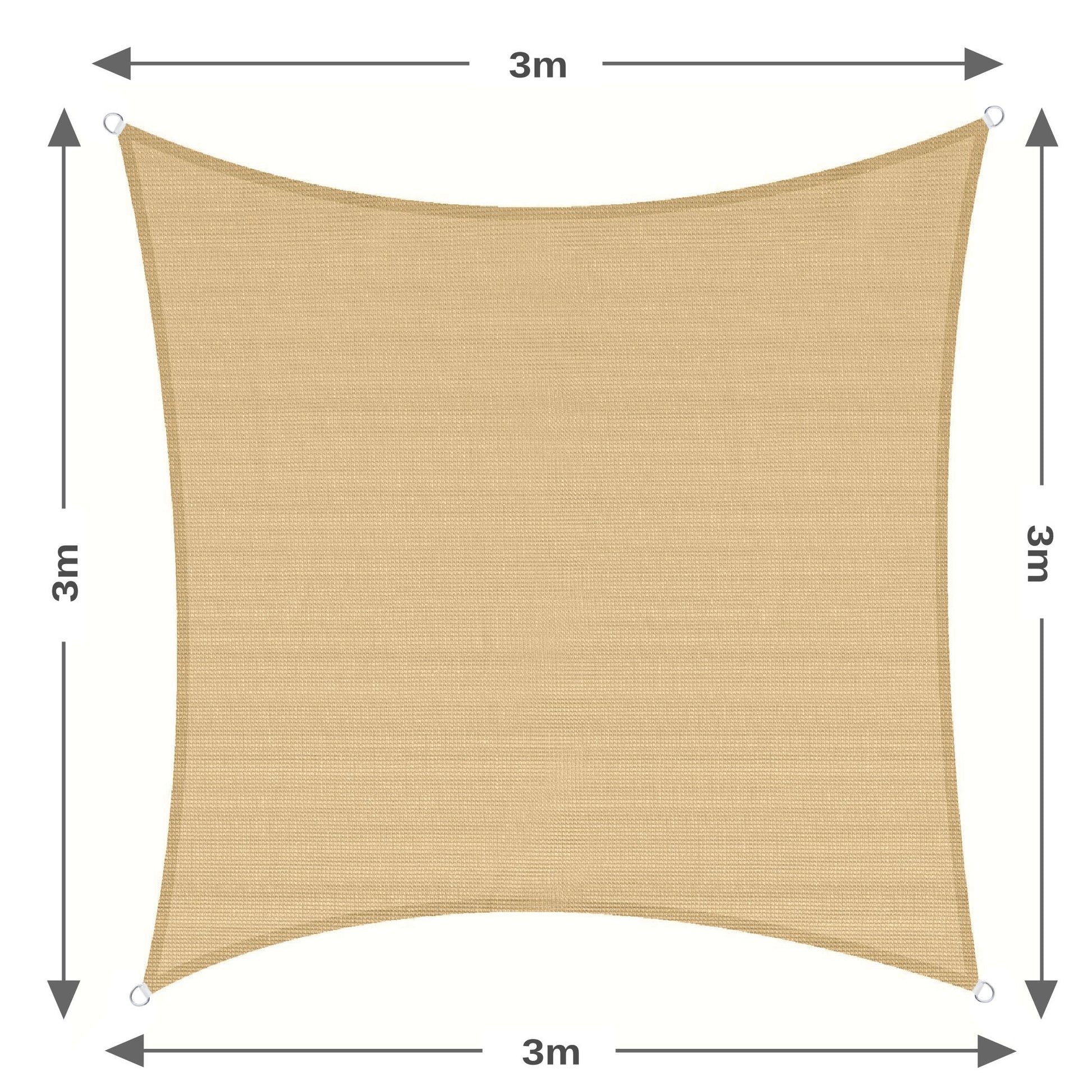 3m Square Shade Sail - Sand | Fixing Kit Included