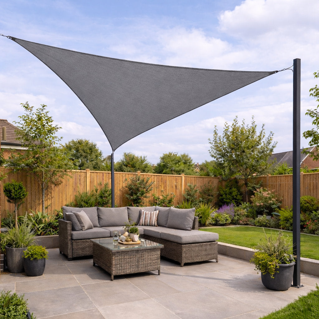 3m Triangle Shade Sail – Grey | Fixing Kit Included