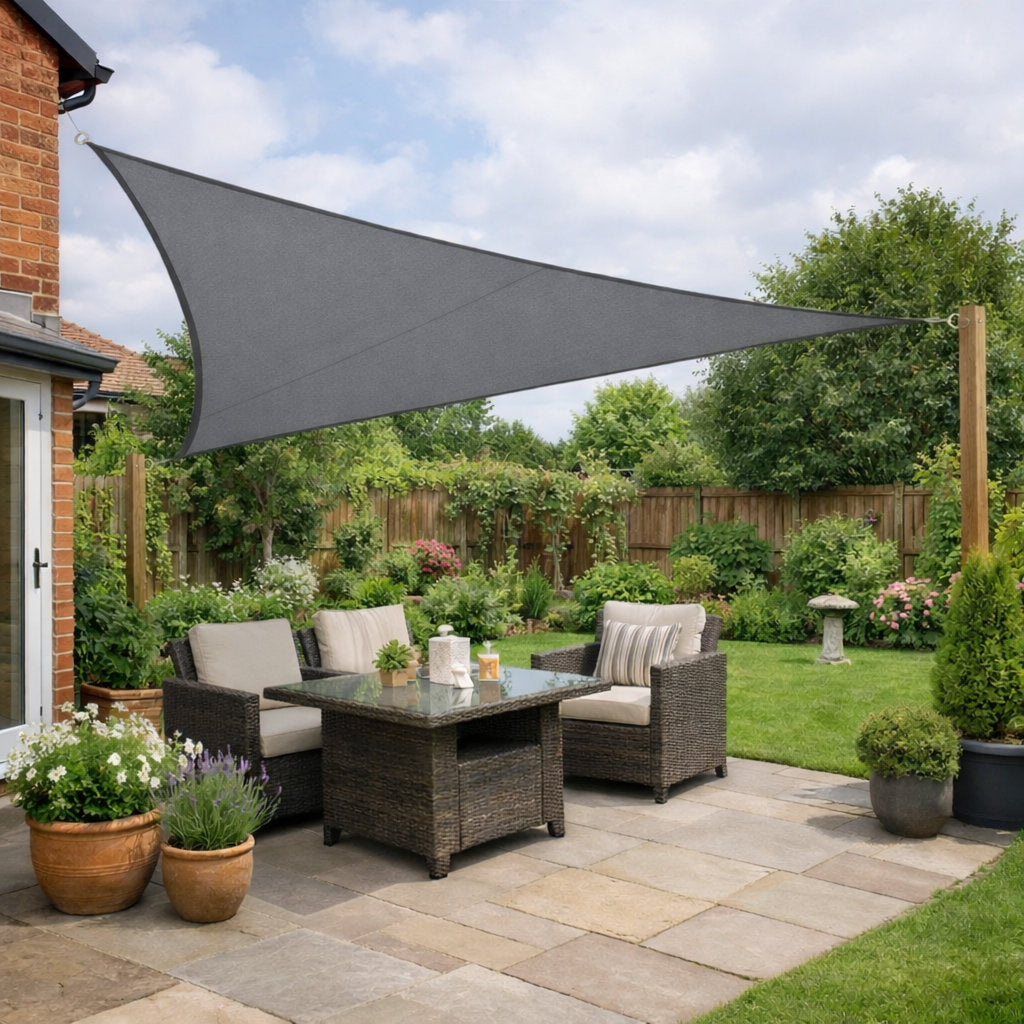 3m Triangle Shade Sail – Grey | Fixing Kit Included
