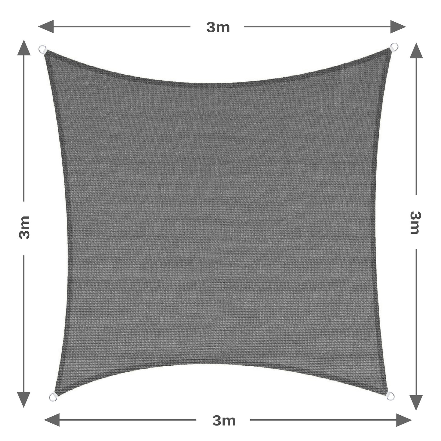3m Square Shade Sail - Grey | Fixing Kit Included