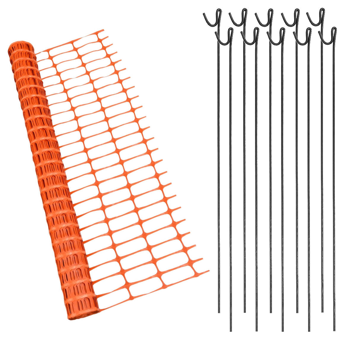 Orange Barrier Mesh Fence 25m & 10 Metal Fencing Pins