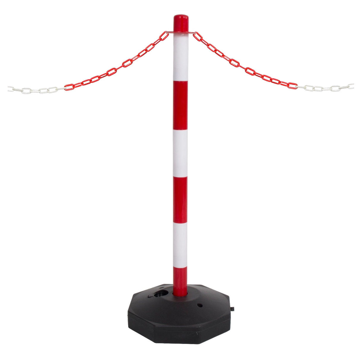 Red & White Plastic Support Post & Base for Plastic Chain