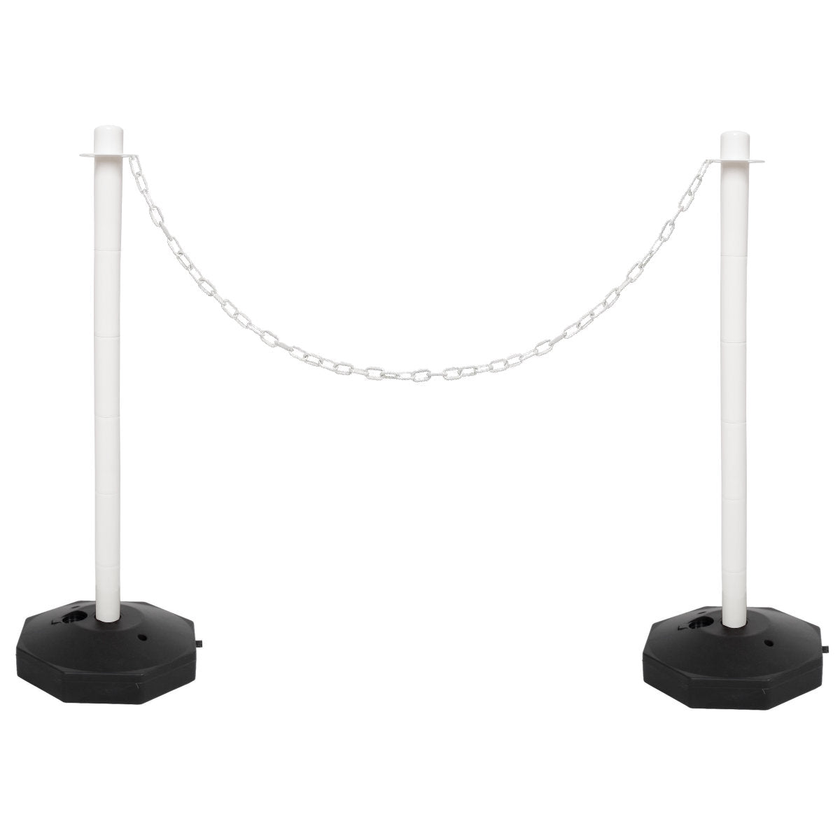 2 White Support Posts & Plastic Chain Barrier Set