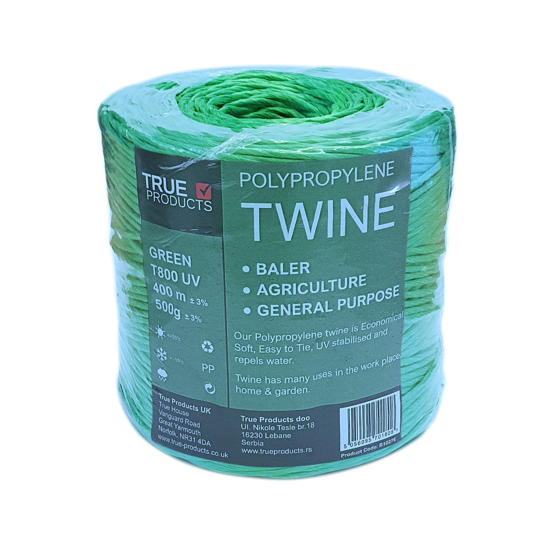 Green Polypropylene Baling Twine T-800 UV - 350m Spool