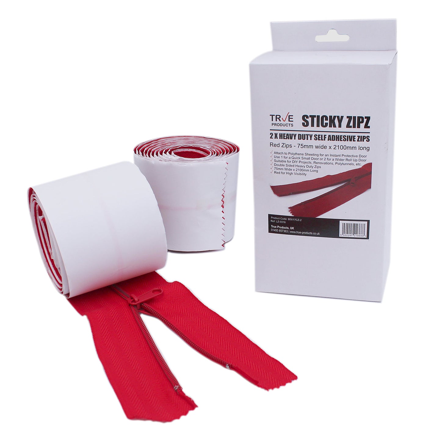 2 Heavy Duty Self Adhesive Zips - 75mm Wide x 2100mm Long