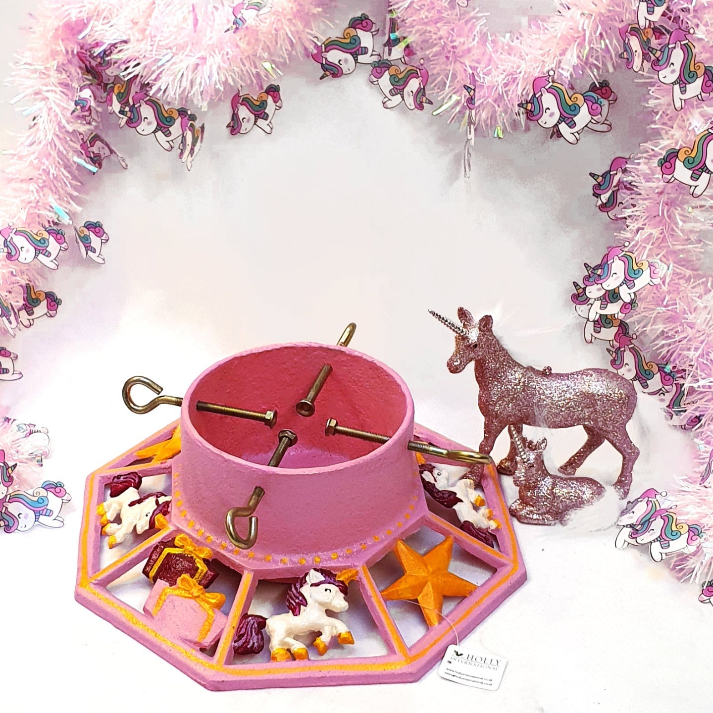 Cast Iron Pink Unicorn 14" Christmas Tree Stand