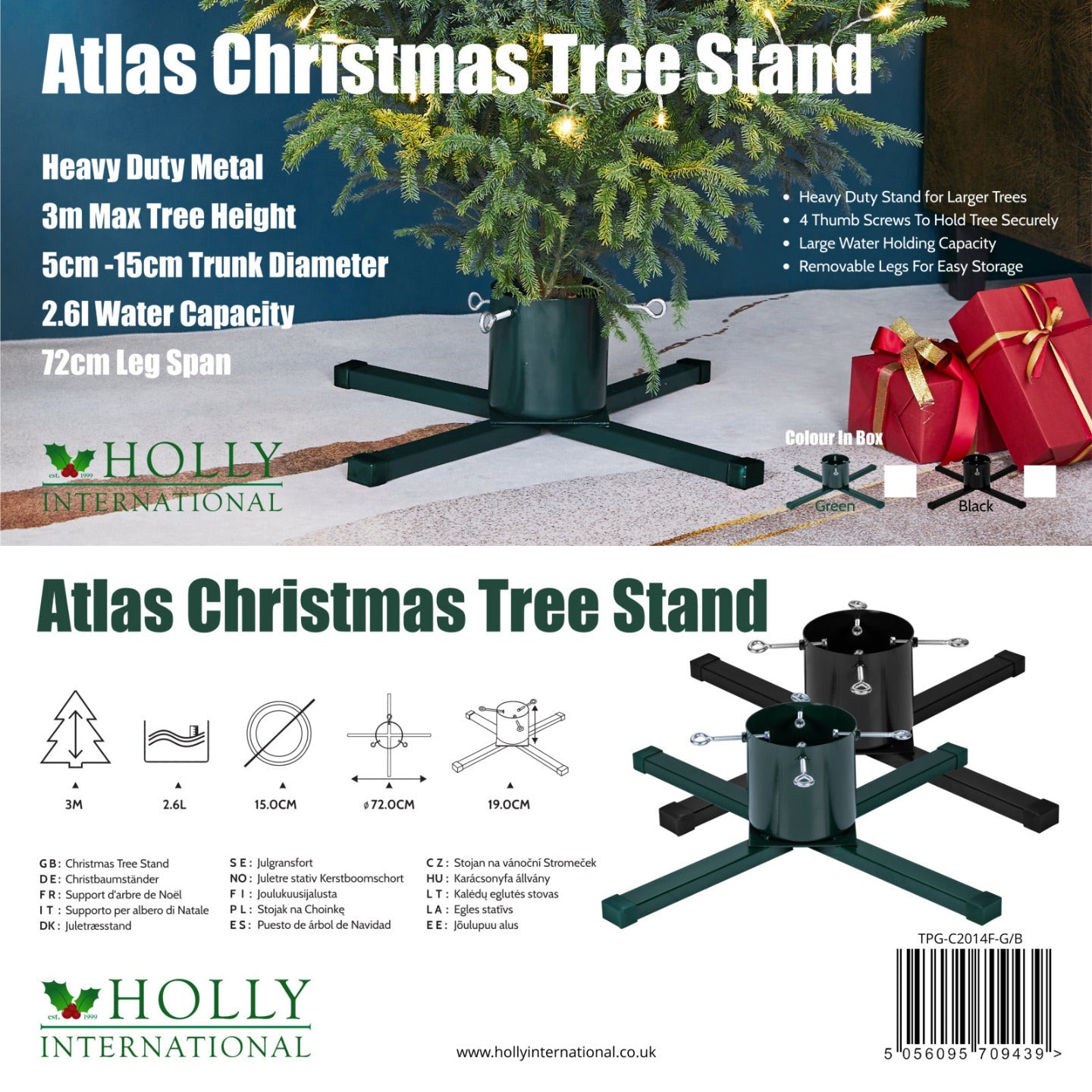 Atlas Heavy Duty Metal Black Christmas Tree Stand