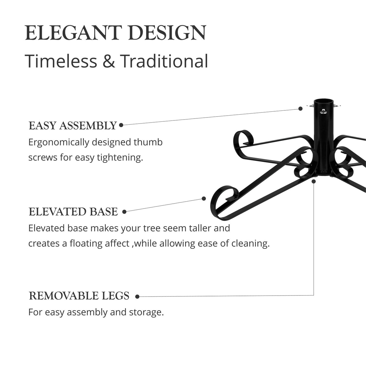 Traditional Scroll Leg Artificial Christmas Tree Stand - Black