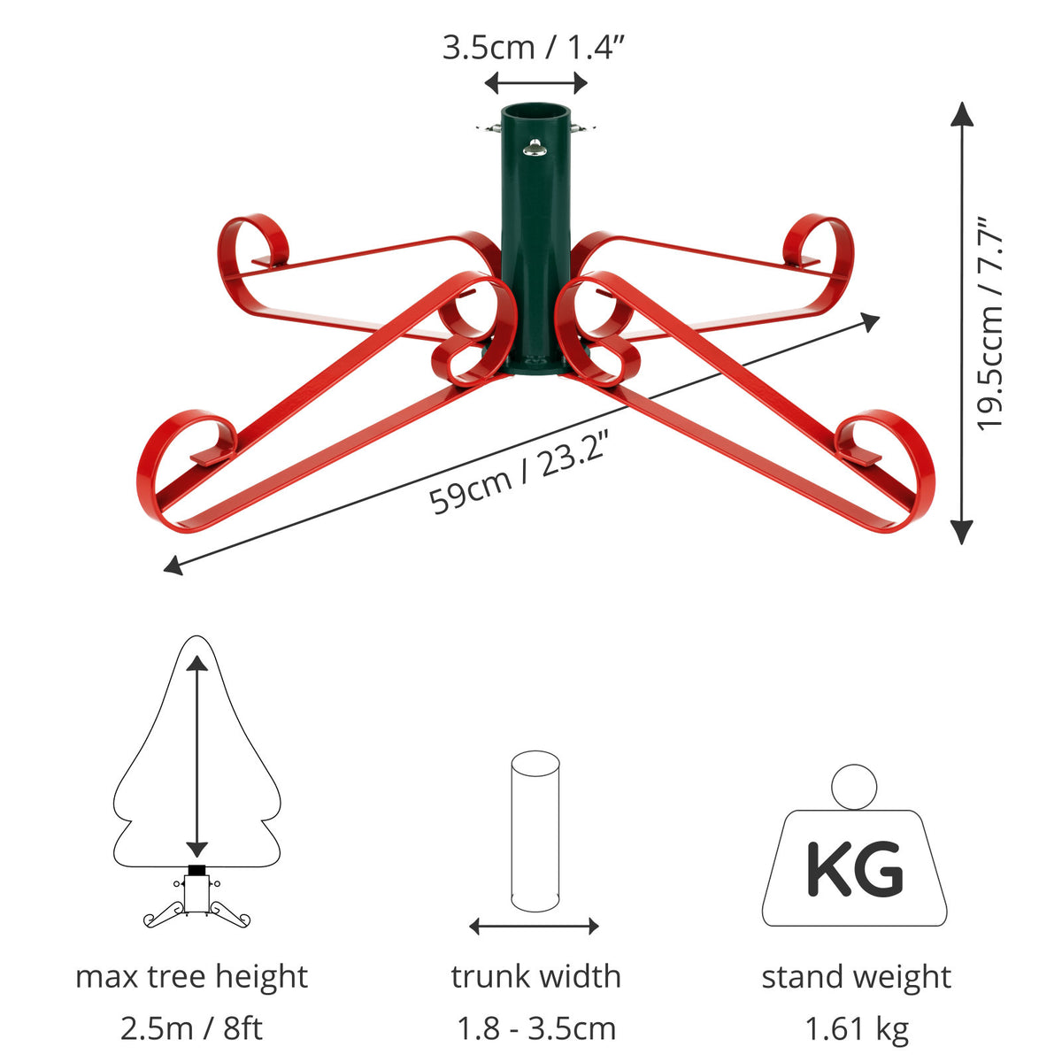 Traditional Scroll Leg Artificial Christmas Tree Stand - Red/Green