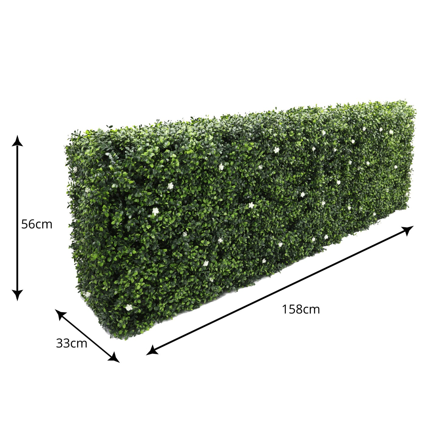 Freestanding Artificial Boxwood & White Flower Hedge - 56cm x 158cm